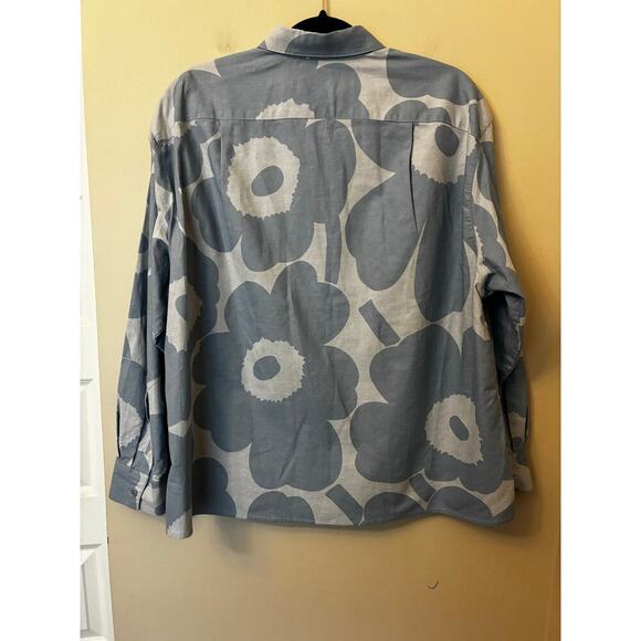 Marimekko Ruoste Unikko Button Down Blouse in Blue Poppy Women's 40 Large - Picture 4 of 8